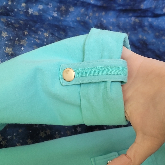 [EUC] Karen Scott Sport Aqua-Teal Snap-down Polo Jacket w/ Tab Sleeves & Pockets - Picture 2 of 12